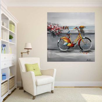 Romantic High Quality Seabeach Birds Bicycle Hand-painted Canvas Oil Painting for Wall Decor