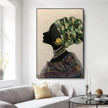 Custom modern handmade canvas wall art oil painting unframed, fashion black lady portrait art custom design oil paint