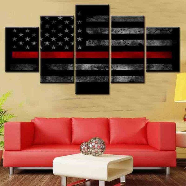 Modern Frameless Canvas American Black Background Star Stripe Flag Printing Wall Art Home Decoration 5 Pictures of Living Room