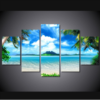 5 Pieces Canvas Prints Beach blue palm trees Painting Wall Art Anime Home Decor Panels Poster Modular Pictures For Living Room
