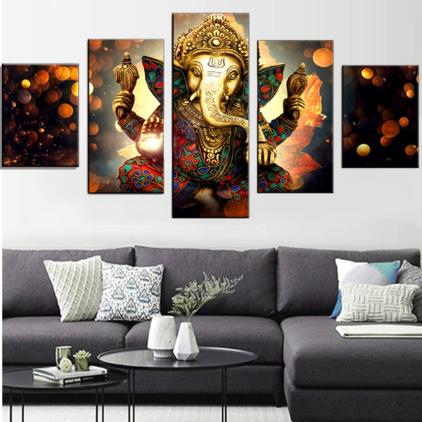 Indian God Elephant 5 Canvas Wall Art Combination Painting Home Decoration Oil Painting