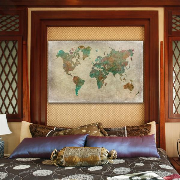 Modern World Map Home Decoration Poster Living Room Wall Art Canvas Oil Painting
