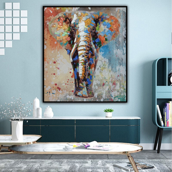 Handmade  Texture Oil Painting Giant elephant Abstract Art Wall Pictures for  Home Office Decoration