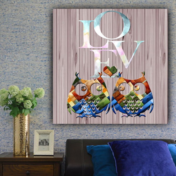 Living room furniture art custom design LOVE english two owls picture canvas original product print painting