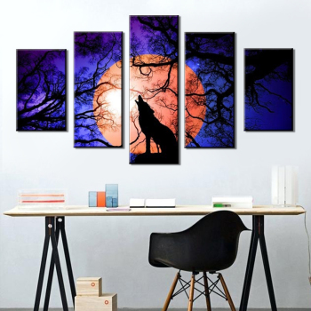 5 panneaux pleine lune toile groupe peintures paysage impression loup affiche pour la décoration de la maison décoration de noël