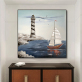 Hot selling artworks handmade oil painting for hotel, Top fashion lighthouse and boat hand painted oil painting wall arts