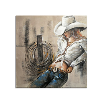 Peinture à l'huile faite à la main Cool cowboy fille texture épaisse décor à la maison décoration murale