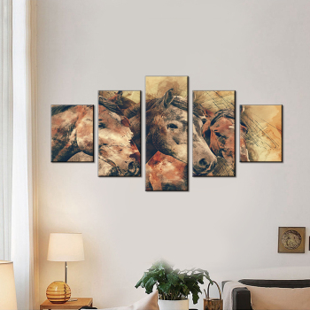 5 panneaux animal rétro peinture impression cheval art toile peintures pour salon bureau décoration de noël