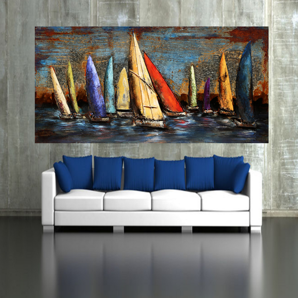Most popular west ocean and small sailboat abstract oil painting handmade Living room wall oil painting mural