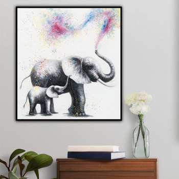 Decoración de pared hecha a mano Elefantes rociar arcoíris en elefantes bebé Arte abstracto de la lona Pintura al óleo decoración de la pared