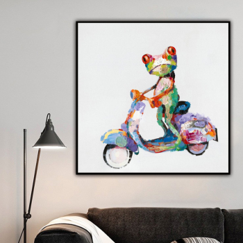 Decoración de pared hecha a mano, ranas en motocicletas, lienzo abstracto, pintura al óleo, decoración de pared
