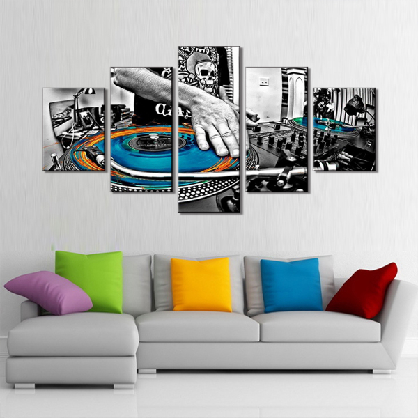 Metal Machine Dishing DJ Black And White Wall Art 5 Combined Sets of Home Decoration Oil Painting