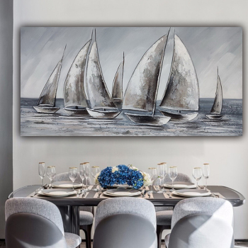 Modern sea landscape handmade oil painting, sailboat on the sea bedroom painting