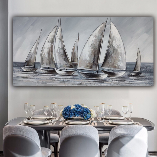 Modern sea landscape handmade oil painting, sailboat on the sea bedroom painting
