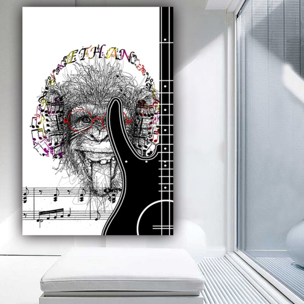 Custom wall art design guitar musical gorilla photo picture print original product canvas painting