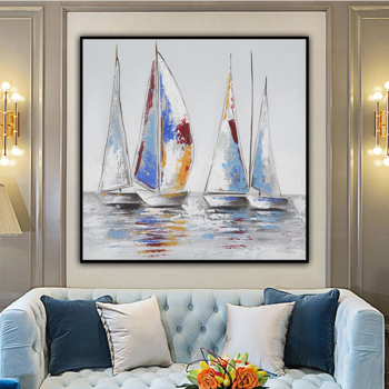 handmade oil painting Sailing ships on the sea Thick texture home decor Wall Decoration