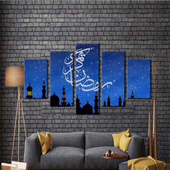 Großhandel Islam Leinwand Malerei Wandkunst Acryl Spray druckt Wohnkultur 5 Panel auf Leinwand Gemälde für zu Hause