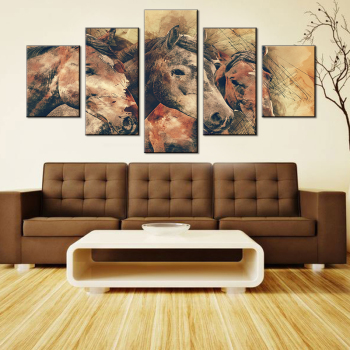 5 paneles animal pintura retro impresión caballo arte lienzo pinturas para sala de estar Oficina decoración de Navidad