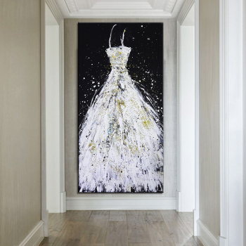 Современная абстрактная картина маслом, настенное искусство, женское белое свадебное платье, ручная роспись маслом на холсте, украшение для дома