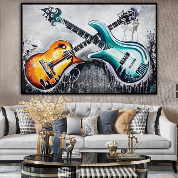 Hand painted, colorful guitar brother Art Wall Art Abstract Home Wall Oil Painting Canvas Spray Painting