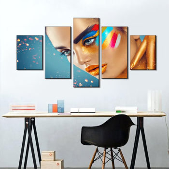 Großhandel benutzerdefinierte neue Multi-Panel gerahmte Schönheitssalon Wandkunst Gemälde Frauen Make-up LippenLeinwand Poster für andere Wohnkultur