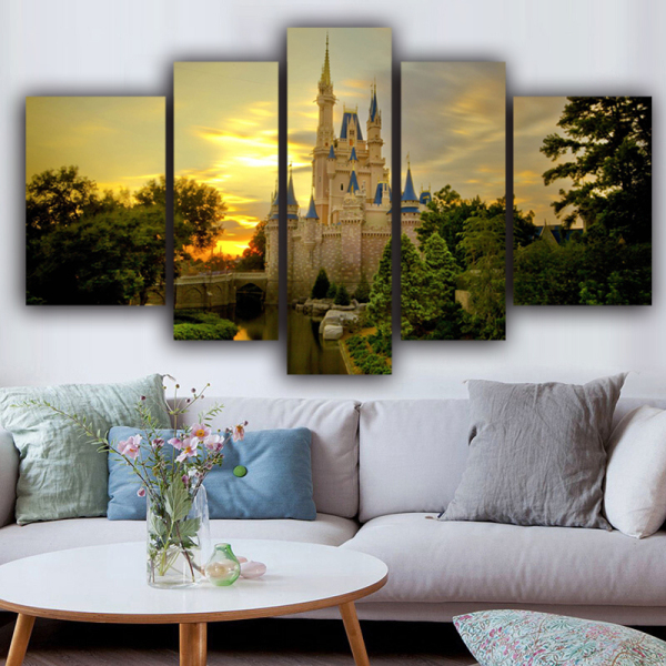 Wholesale 5 Panel Wall Art Custom Picture Castle Print Hanging Popular Canvas Painting