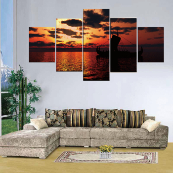 Super quality designs sunset and sailing boat painting art printing canvas decorative painting