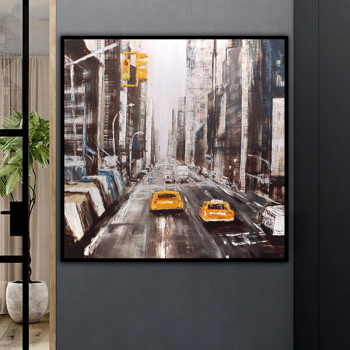 100% fait à la main Texture peinture à l'huile Streetscape voitures sur la route Art abstrait mur photos