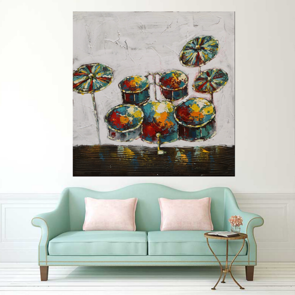 Drum Set Abstract Art Fabric Canvas Pure Hand Painted Oil Painting for Living Room Decor