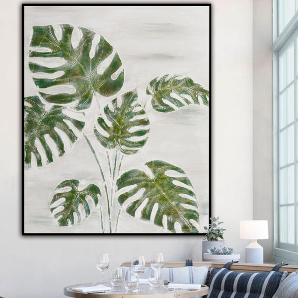 Green Plant Handmade painting Color Canvas Wedding Decoration Art For living room Decoration High Quality Painting Artwork