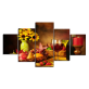 Modern Style Red Wine Fruit Still Life Art Canvas Prints, Artwork 5 Panels Wall Art Picture