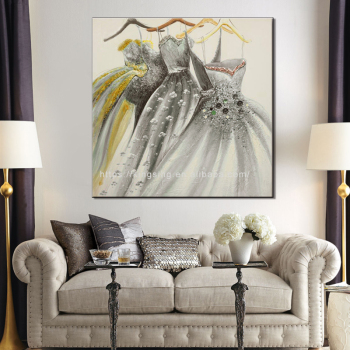 Fashion Handmade Oil Painting, Sketch Dress Picture Painting, Girls Gowns Oil Painting for Girls Room