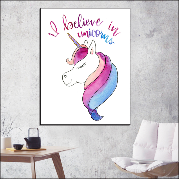 Watercolor Unicorn Posters and Prints Nordic Canvas Animal Painting Wall Pictures For Kids Nursery Room Art Home Decor No Frame