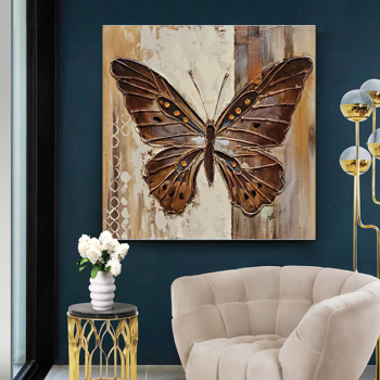 Handgemaltes Schmetterlings-Ölgemälde-Wandkunstbild auf Leinwand, handgefertigtes Tier-Muur für Wohnzimmer-Heimdekoration