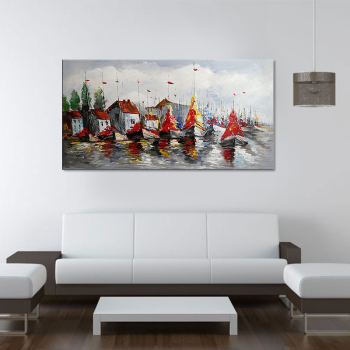 handmade painting Thick texture Seaside family for room decoration