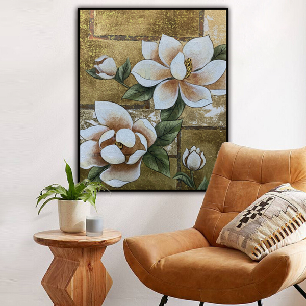 Handmade  Texture Oil Painting View White flowers Abstract Art Wall Pictures  Decoration