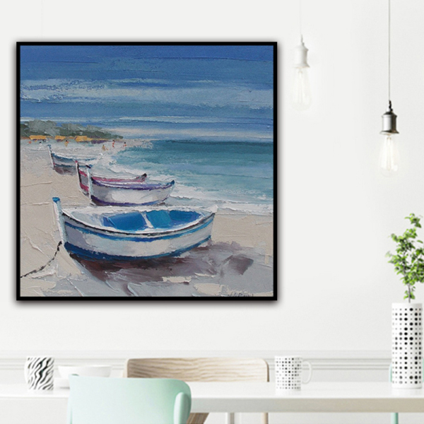 handmade oil painting Boats on the beach Thick texture home decor  Wall Decoration