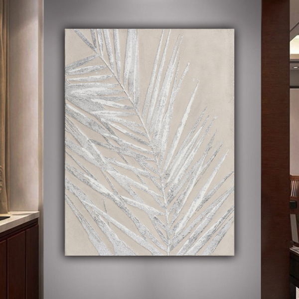 Handmade  Texture Oil Painting Large gray leaves  Abstract Art Wall Pictures for  Home Office Decoration