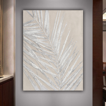 Handmade Texture Oil Painting Large gray leaves Abstract Art Wall Pictures for Home Office Decoration