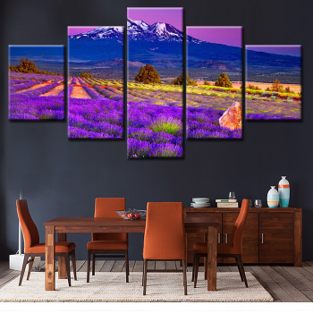Modern Frameless Canvas Snow Mountain Purple Lavender Beauty Print Wall Art Home Oil Painting Decoration 5 Living Room Pictures