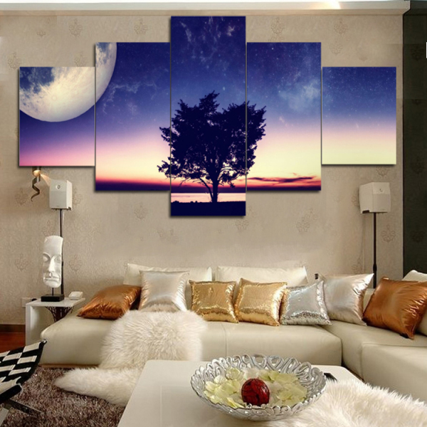 Unframed 5 Panels Sunset Scenery Canvas Print Painting Modern Canvas Wall Art for Wall Pcture Home Decor Artwork