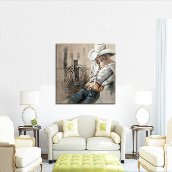 handmade oil painting  Cool cowboy Girl  Thick texture home decor  Wall Decoration