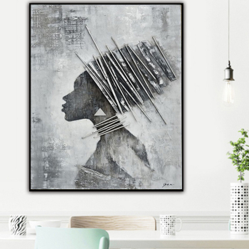 Femmes africaines art peinture à l'huile blanc et noir affiche et impression portrait peinture décorative pour salon