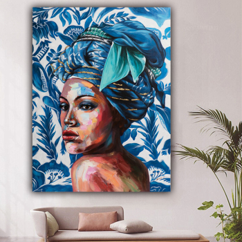 Handmade Texture Oil Painting The blue one with the headscarf Abstract Art Wall Pictures Decoration
