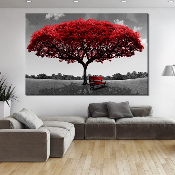 High Quality Painting Canvas Wall Art Modern Landscape Tree Canvas Print Picture For Hotel Decor Picture