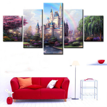 Frameless Canvas Castle Landscape Dream Printing Wall Art Home Oil Painting Decoration 5 Living Room Pictures
