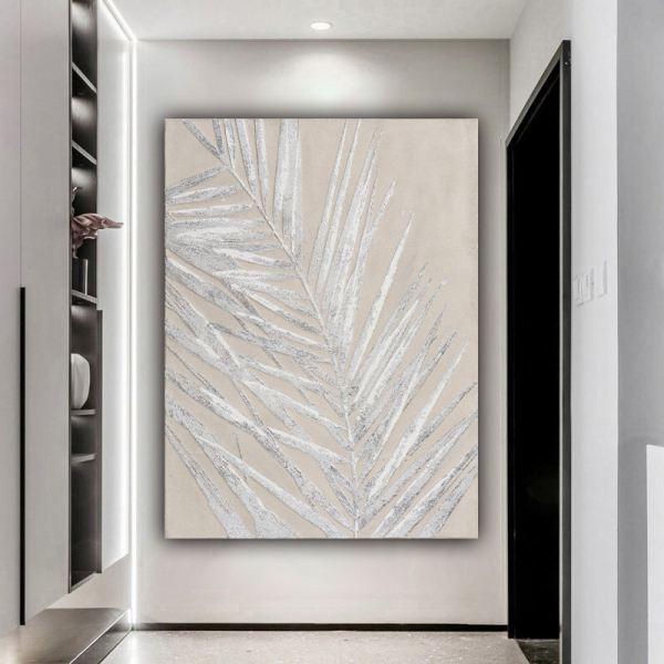 Handmade  Texture Oil Painting Large gray leaves  Abstract Art Wall Pictures for  Home Office Decoration