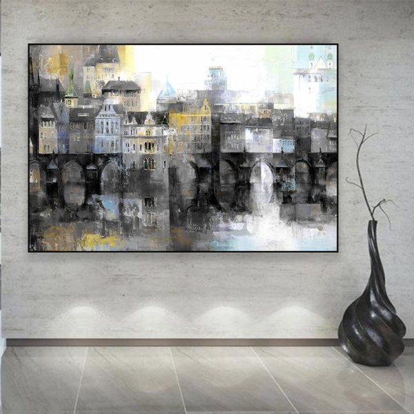 Wholesale custom building contruction modern canvas wall art living room bedroom decoration painting