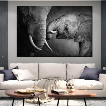 Print Black and White Africa elephant  Animals Posters Safari Nursery Wall Decor Baby Animal Kids Wall Art Canvas Painting