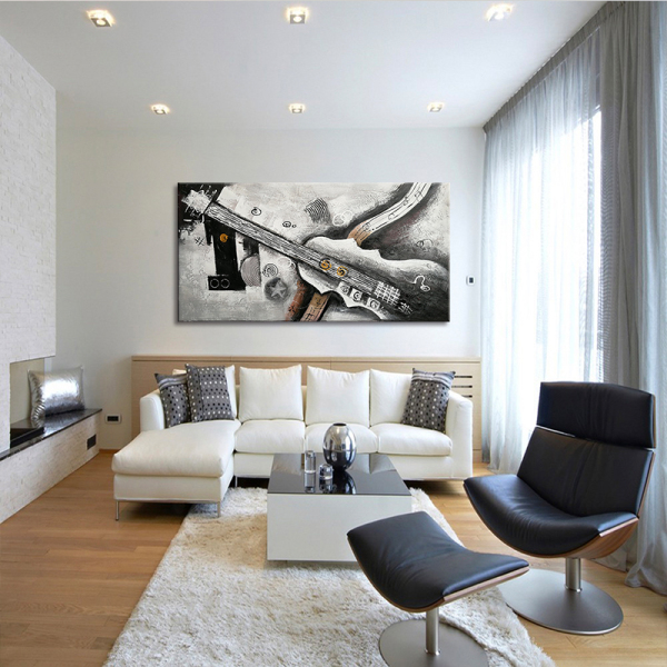 100% Handmade  Texture Oil Painting dark guitar   Abstract Art Wall Pictures for Living Room Home Office Decoration